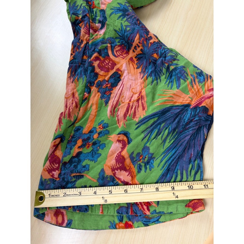 Anthropologie Tropical Bird Floral Smocked Wide Leg Pants Green Size S - Picture 11 of 12